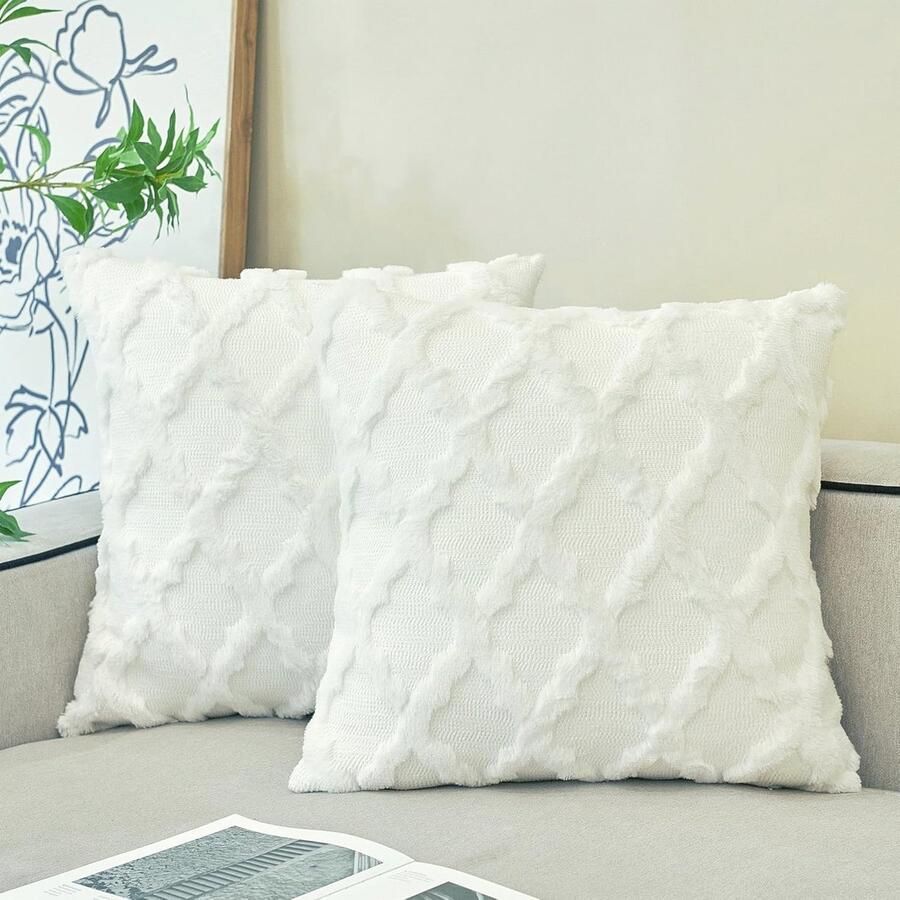 Set van 2 Boho Decoratieve Kussenslopen 40x40 cm Crèmewit – Sierkussens voor Bank Woonkamer en Slaapkamer