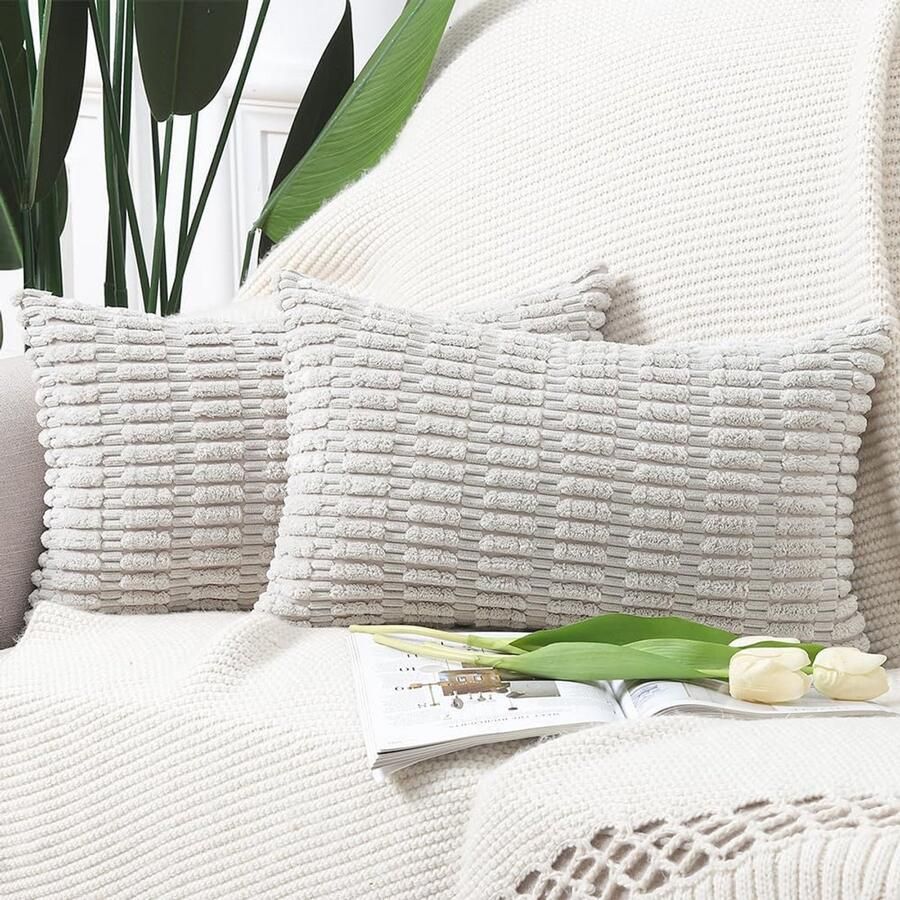 Set van 2 Boho Gestreepte Kussenslopen Zacht en Decoratief voor Bank en Slaapkamer 30x50 cm Grijs