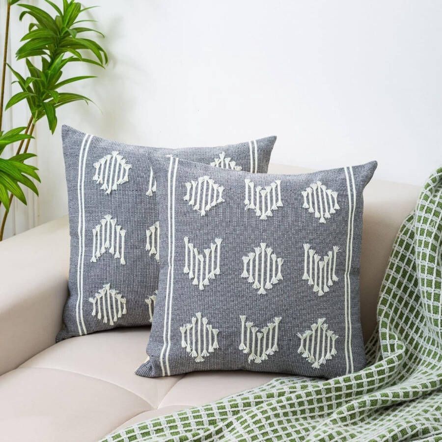 Set van 2 Boho kussenhoezen 45 x 45 cm decoratieve kussenhoes Boho kussenstijl decoratief kussen katoenen linnen kussenhoezen bankkussenhoes voor bank slaapkamer woonkamer auto