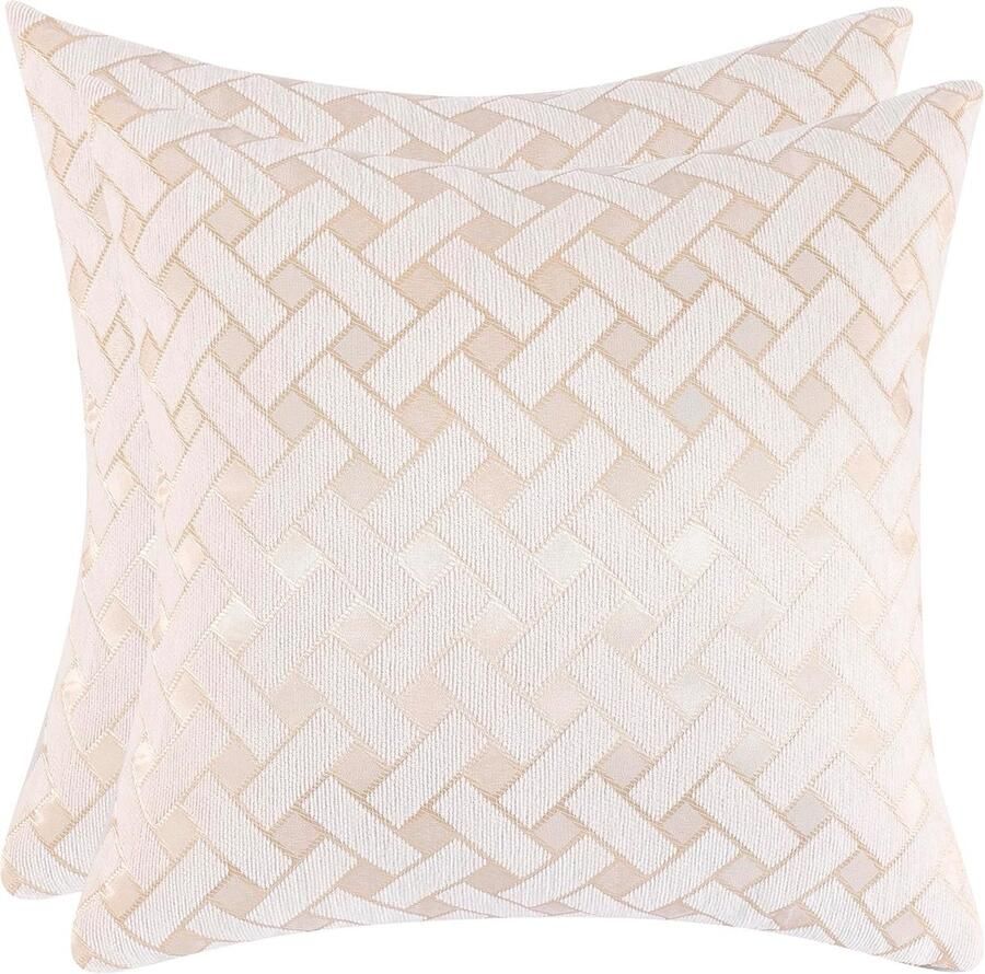 Set van 2 Boho Kussenslopen 18x18 Handgemaakte Decoratie voor Bank Zachte Chenille met Witte Kruispatroon