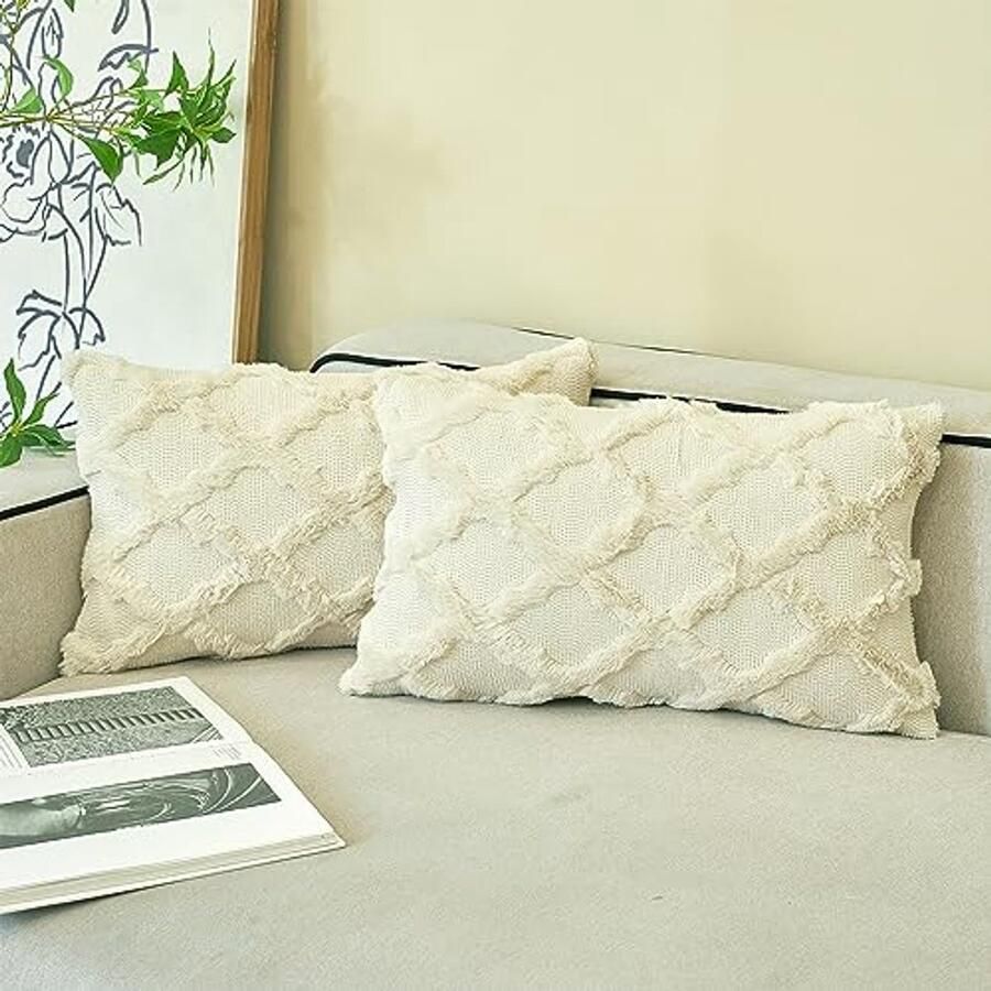 Set van 2 Boho Kussenslopen 30x50 cm Beige Sierkussens voor Banken