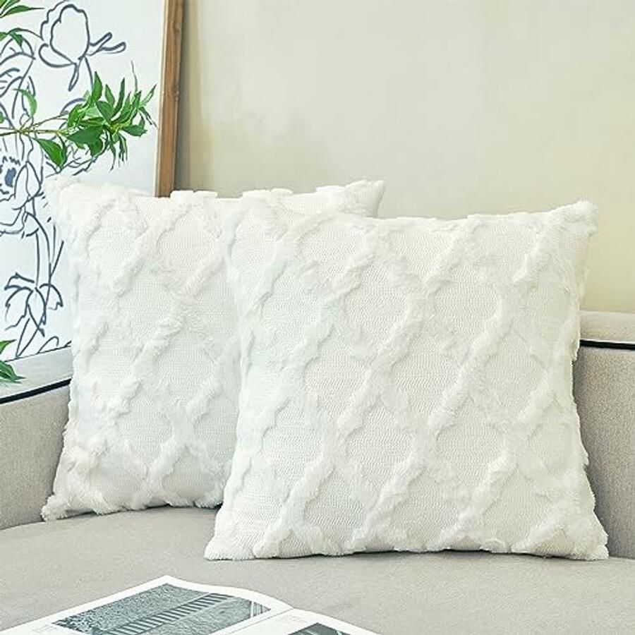 Set van 2 boho kussenslopen 50 x 50 cm in crèmewit Decoratieve kussenhoes voor bank