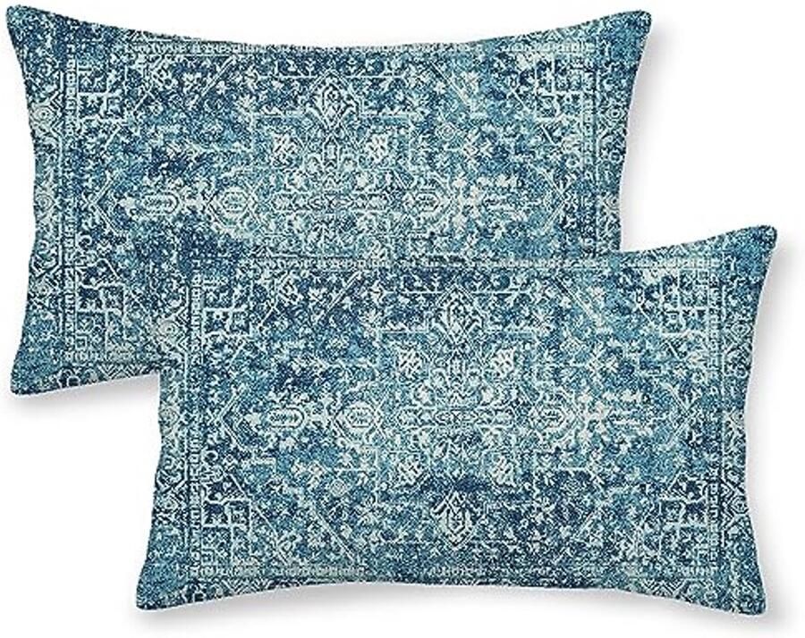 Set van 2 Boho Kussenslopen van Linnen Rustieke Decoratie voor Bank en Buiten 30 5 x 50 8 cm Blauwgroen
