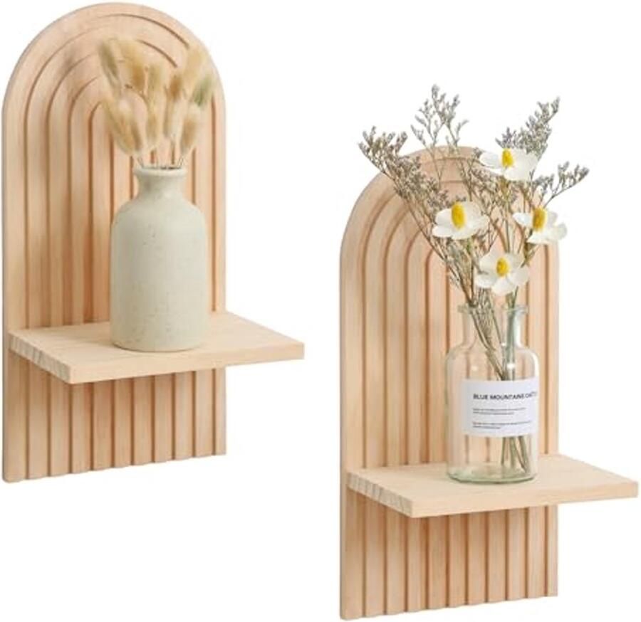 Set van 2 Boho Regenboog Wandplanken Decoratieve Houten Planken voor Wanddecoratie