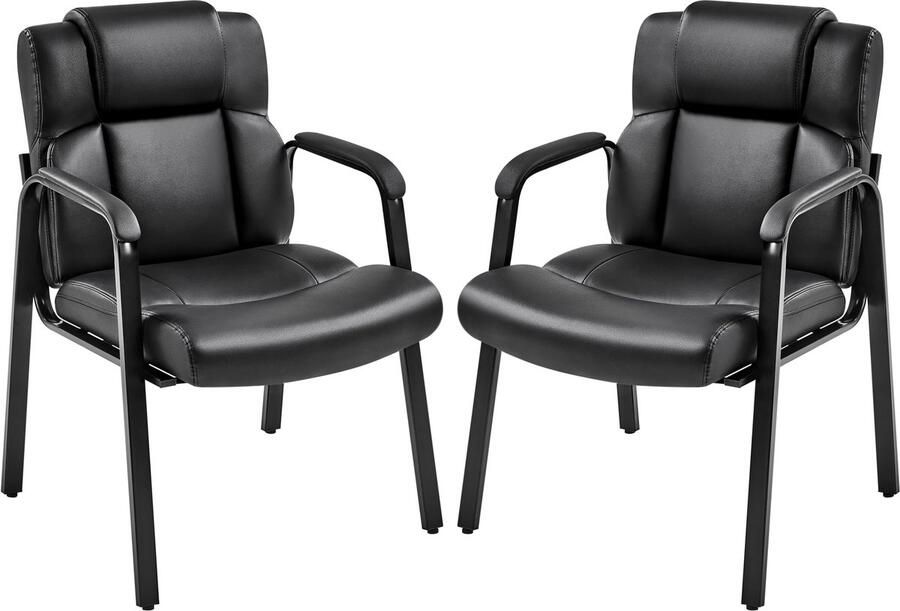 Set van 2 bureaustoelen van kunstleer met verstelbare beschermpoten computerstoel tot 136 kg belastbaar werkstoel beklede stoel voor werkkamer kantoor conferentie 2 zwart