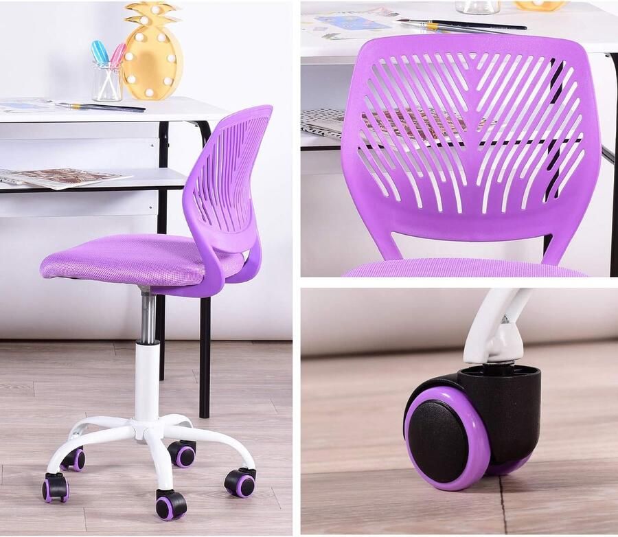 Set van 2 bureaustoelen verstelbare draaibare bureaustoel stoffen stoel ergonomische bureaustoel zonder armleuning roze en paars 2 stuks