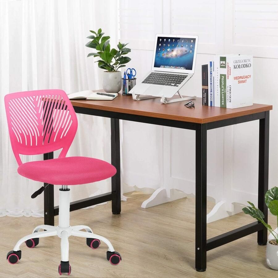 Set van 2 bureaustoelen verstelbare draaibare bureaustoel stoffen stoel ergonomische bureaustoel zonder armleuning roze en blauw 2 stuks