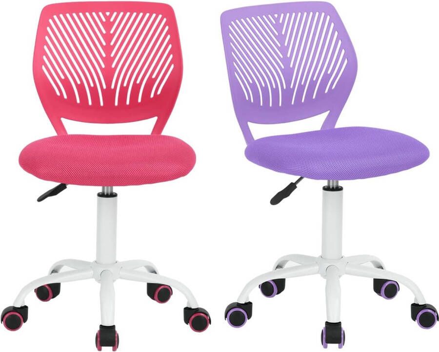 Set van 2 bureaustoelen verstelbare draaistoelen bureaustoelen stoffen zitting ergonomische werkstoelen zonder armleuningen roze en paars - Foto 3