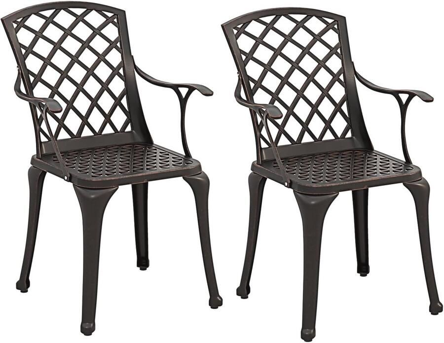 Set van 2 comfortabele bistrostoelen van gegoten aluminium voor tuin en terras