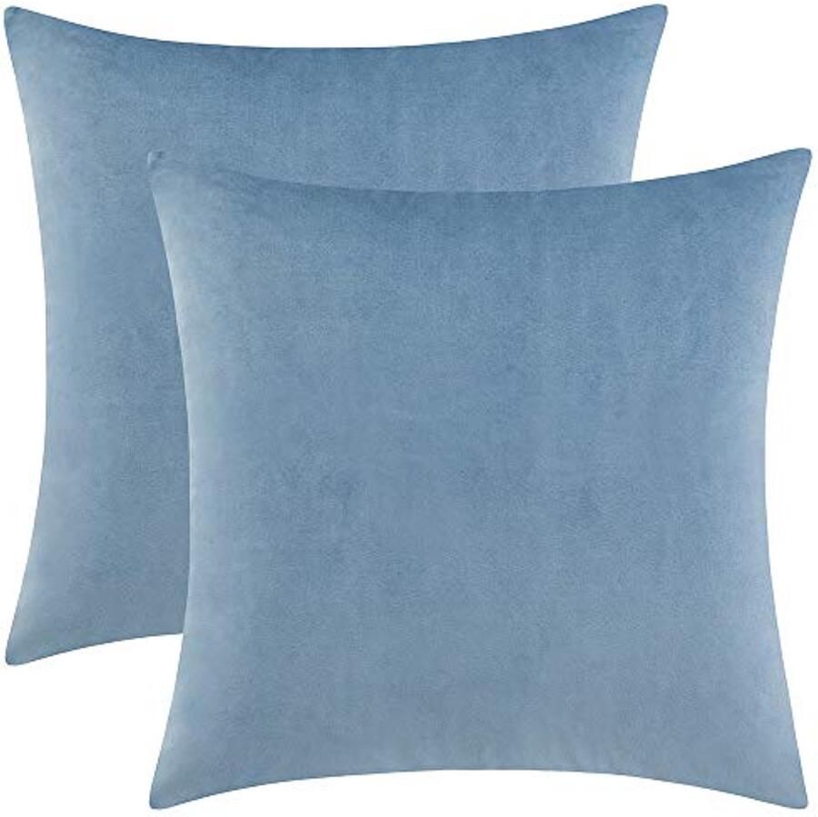 Set van 2 comfortabele kussenhoezen van fluweel Decoratieve accentkussen voor bank en bed 16x16 hemelsblauw
