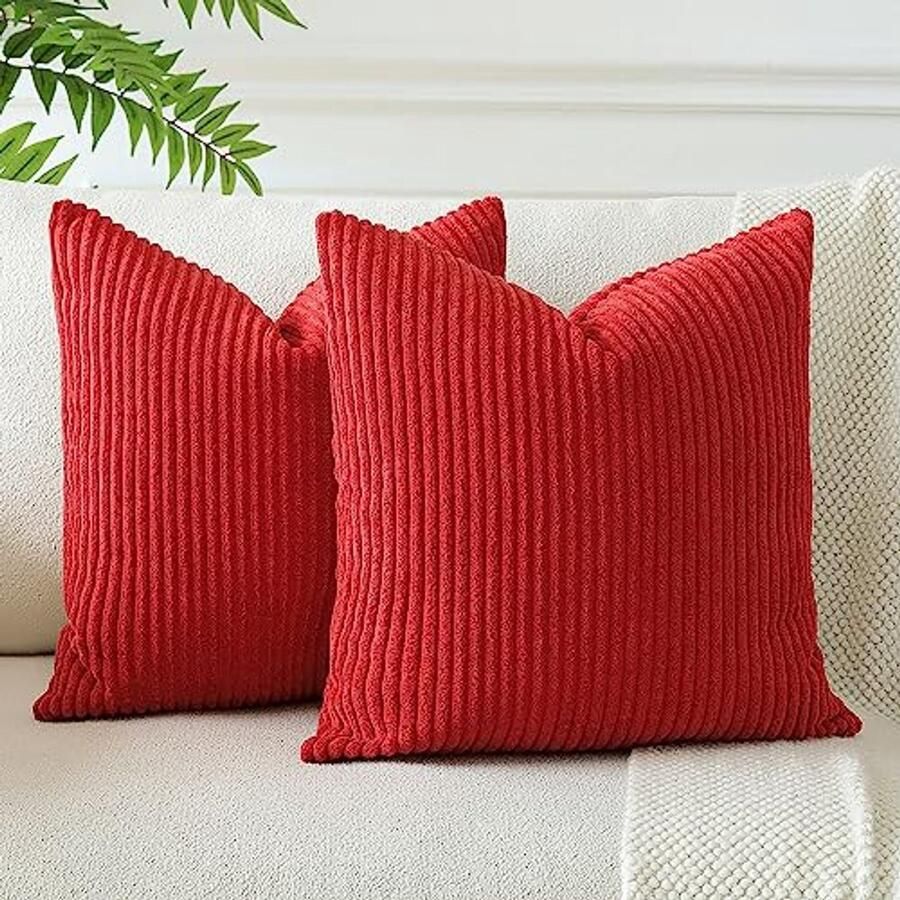 Set van 2 Corduroy Kussenhoezen 40 x 40 cm Zachte Gestreepte Decoratieve Kussenhoezen voor Sofa en Bed