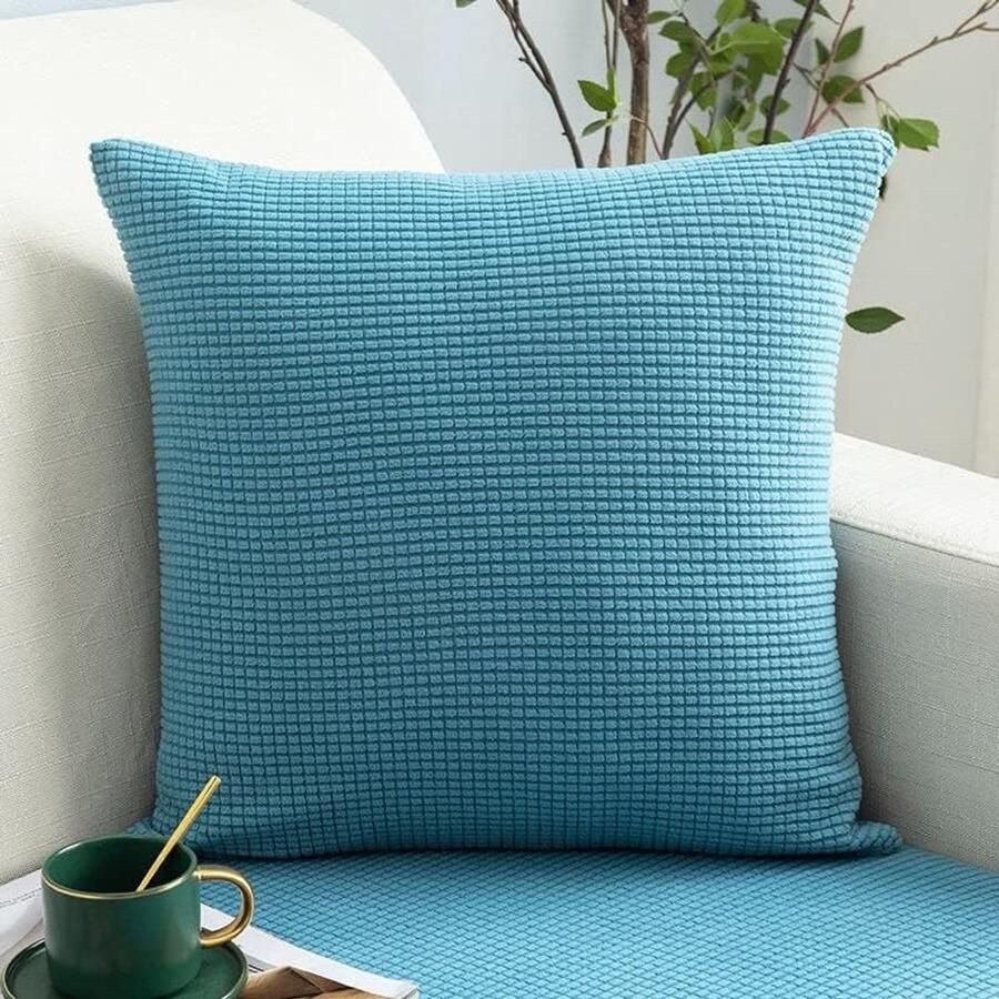 Furnibella -Set van 2 Corduroy Kussenhoezen 50x70 cm – Mistig blauw – Zachte Ribfluwelen Sierkussenslopen met Ritssluiting – Decoratief en Veelzijdig voor Bank en Bed