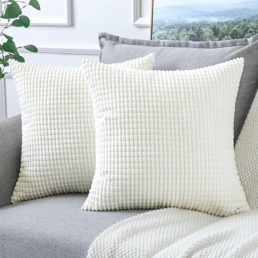 Allecto plus Set van 2 zachte corduroy kussenslopen voor bank en slaapkamer (40x40cm crèmewit)