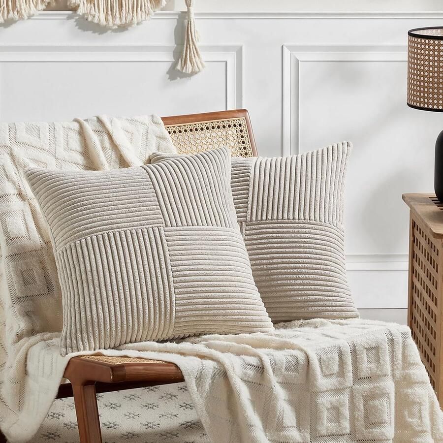 Set van 2 corduroy kussenslopen 40 x 40 cm zacht modern decoratieve kussenslopen kussensloop bankkussen sierkussen boho decoratie voor bank slaapkamer woonkamer balkon taupe