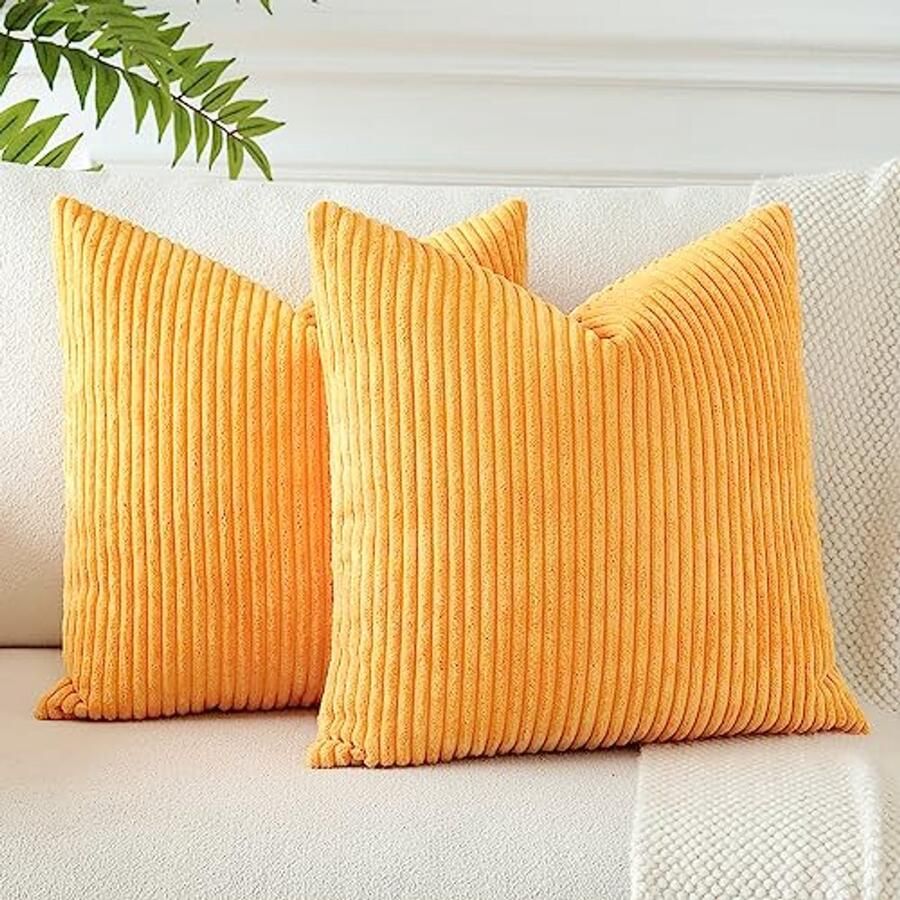 Set van 2 corduroy kussenslopen 40 x 40 cm Zachte gestreepte decoratieve kussenhoezen voor bank en woonkamer