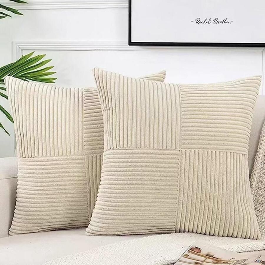 Set Van 2 Corduroy Kussenslopen 45x45 Cm – Crèmekleur – Zachte Sierkussens Voor Bank Stoel Slaapkamer En Woonkamer – Decoratieve Kussenovertrekken