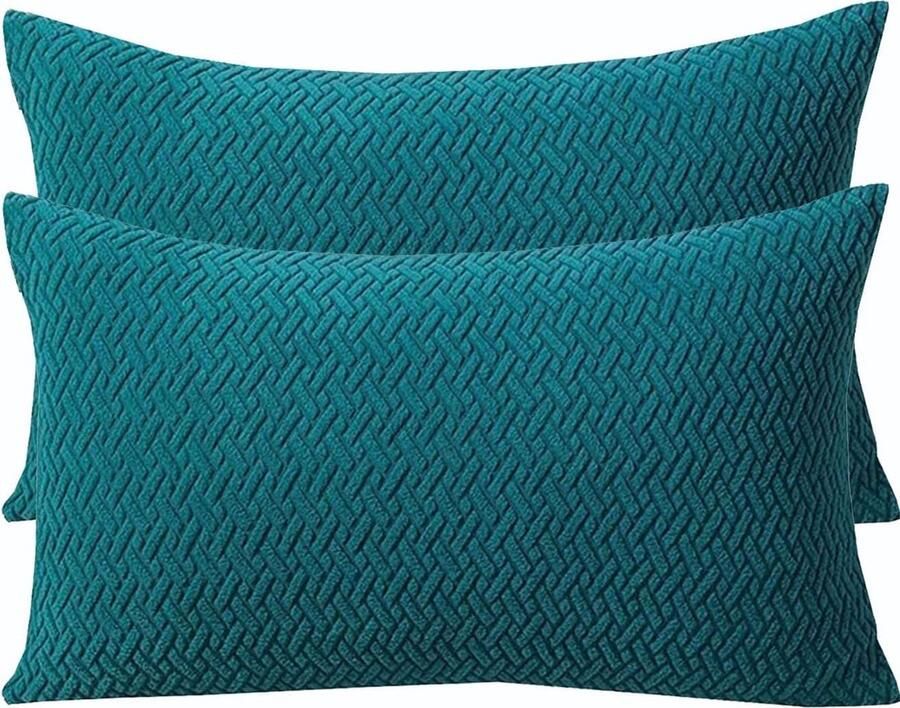 Furnibella -Set van 2 Corduroy Kussenslopen 50x70 cm – Pauwenblauw – Zachte Ribfluwelen Kussenhoezen met Ritssluiting – Decoratieve Sierkussens voor Bank of Bed