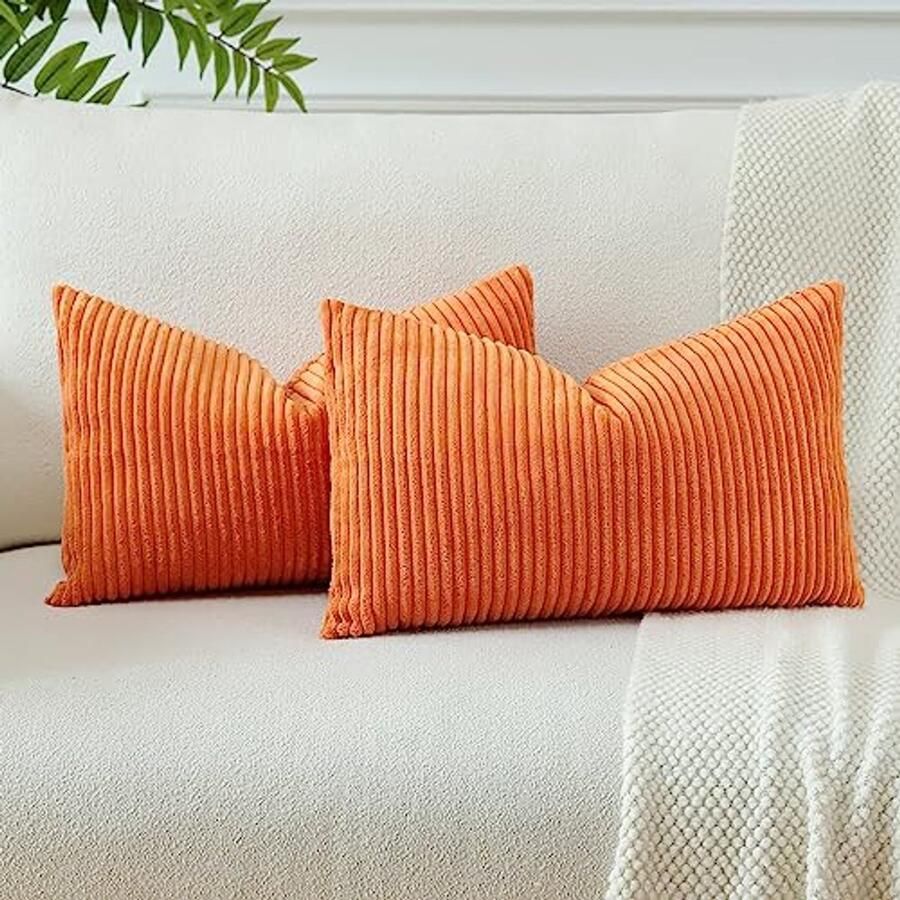 Set van 2 corduroy kussenslopen Decoratieve sierkussens voor bank en woonkamer 40 x 60 cm Oranje