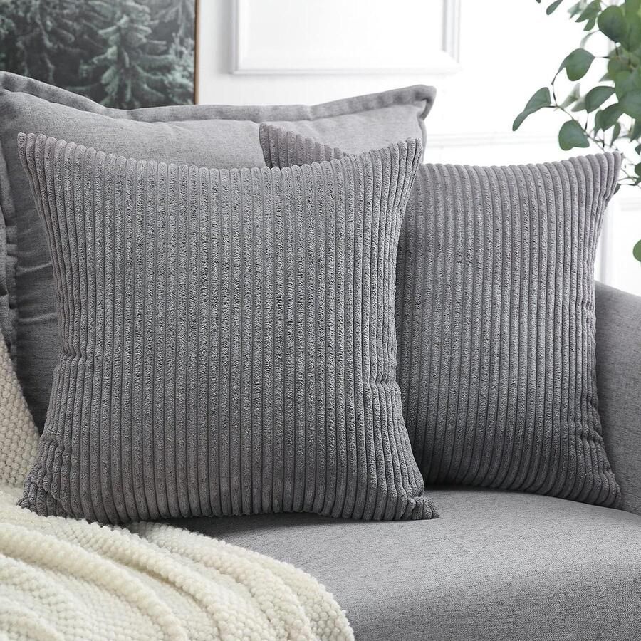 Allecto plus Set van 2 corduroy kussenslopen 40x40cm in donkergrijs voor sofa sierkussens Decoratieve kussensloop voor bank slaapkamer auto decoratie