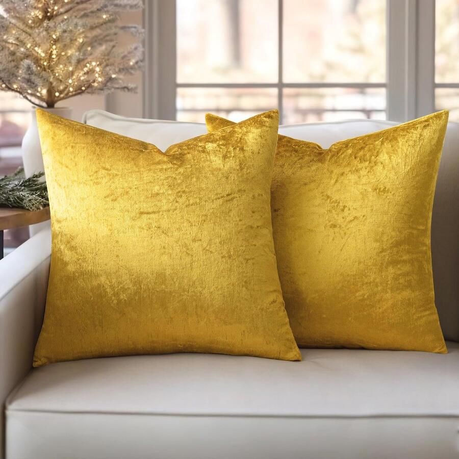 Set van 2 Decoratieve Fluwelen Kussenhoezen Zacht en Luxe voor Bank en Slaapkamer 45 x 45 cm Glanzend Goud