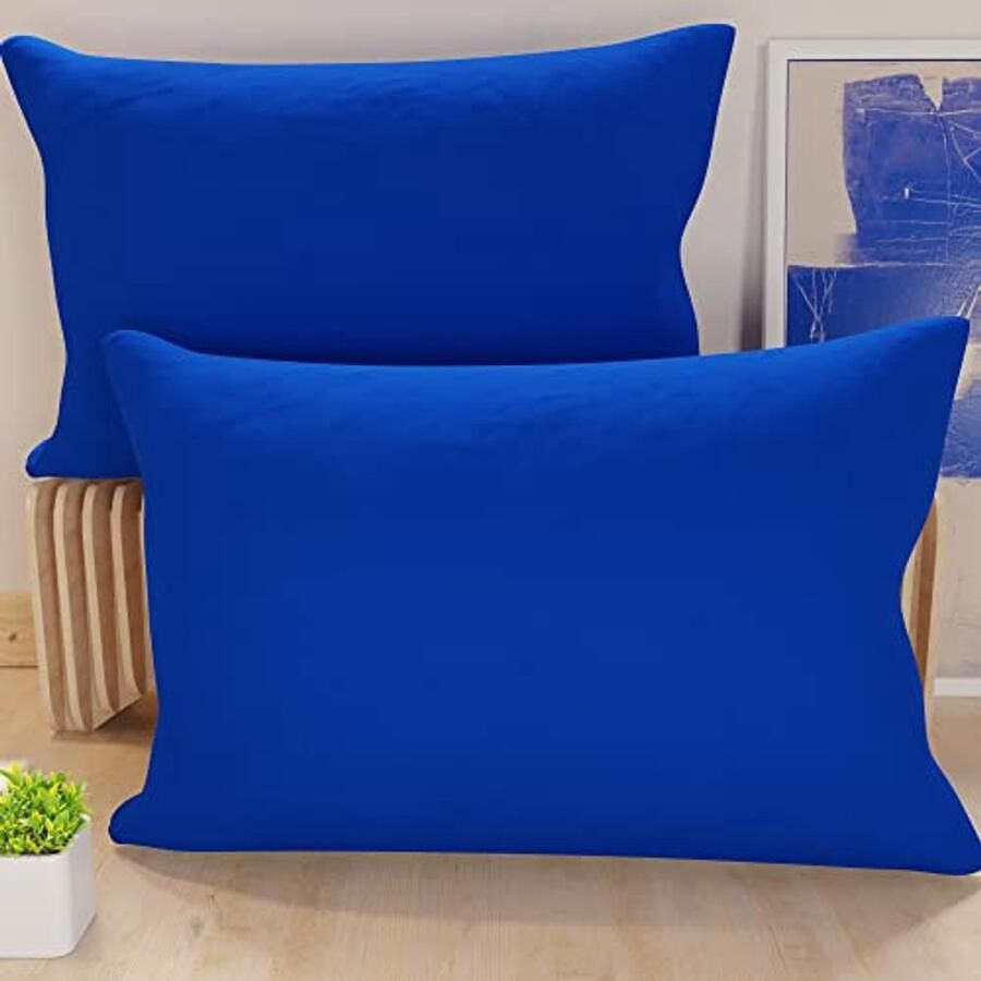 Set van 2 Decoratieve Kussenslopen 50 x 70 cm Microvezel Effen Blauw Perfect voor Slaapkamer en Bank