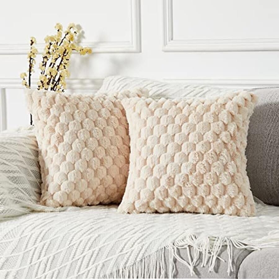 Set van 2 decoratieve kussenslopen van imitatiebont 45 x 45 cm zachte luxe kussenslopen voor bank en bed