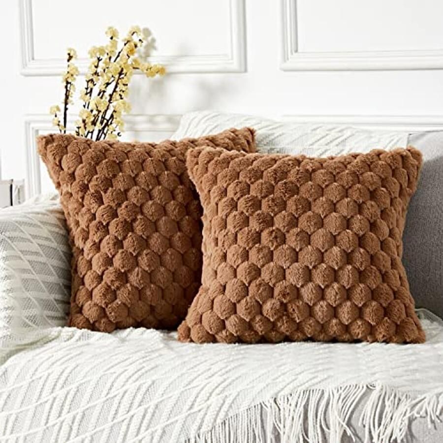 Set van 2 Decoratieve Kussenslopen van Kunstbont Luxe en Zacht voor Bank en Bed 40 cm x 40 cm Effen Pasteltinten voor een Knusse Woonkamer