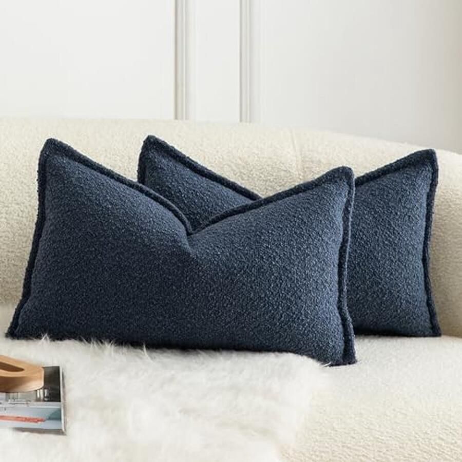 Set van 2 Decoratieve Kussenslopen voor de Bank 30 x 50 cm Geweven Textuur in Blauw Perfect voor Slaapkamer en Woonkamer
