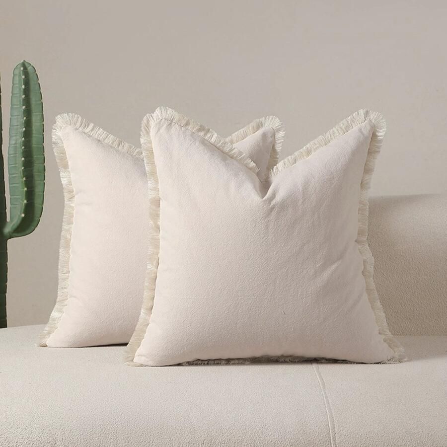 Set van 2 decoratieve linnen franje sierkussenhoezen Gezellige Boho boerderij kussenhoes met kwastjes Zachte accent kussensloop voor bank slaapbank Woonkamer Woondecoratie (50*50cm) Donkergroen - Foto 7