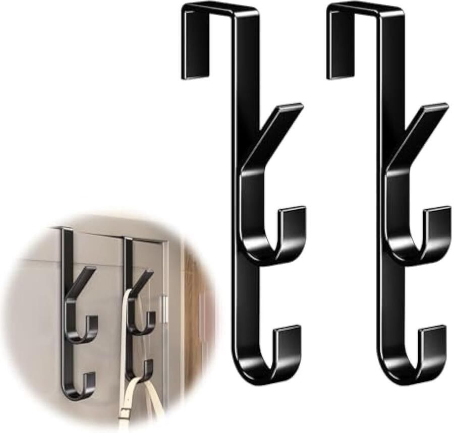 Set van 2 deurhaken aan de binnenkant deurkapstok om op te hangen kledinghaken voor deur zwart jashouder deurgarderobe geen boren geschikt voor deurdiktes van 3-4 1 cm