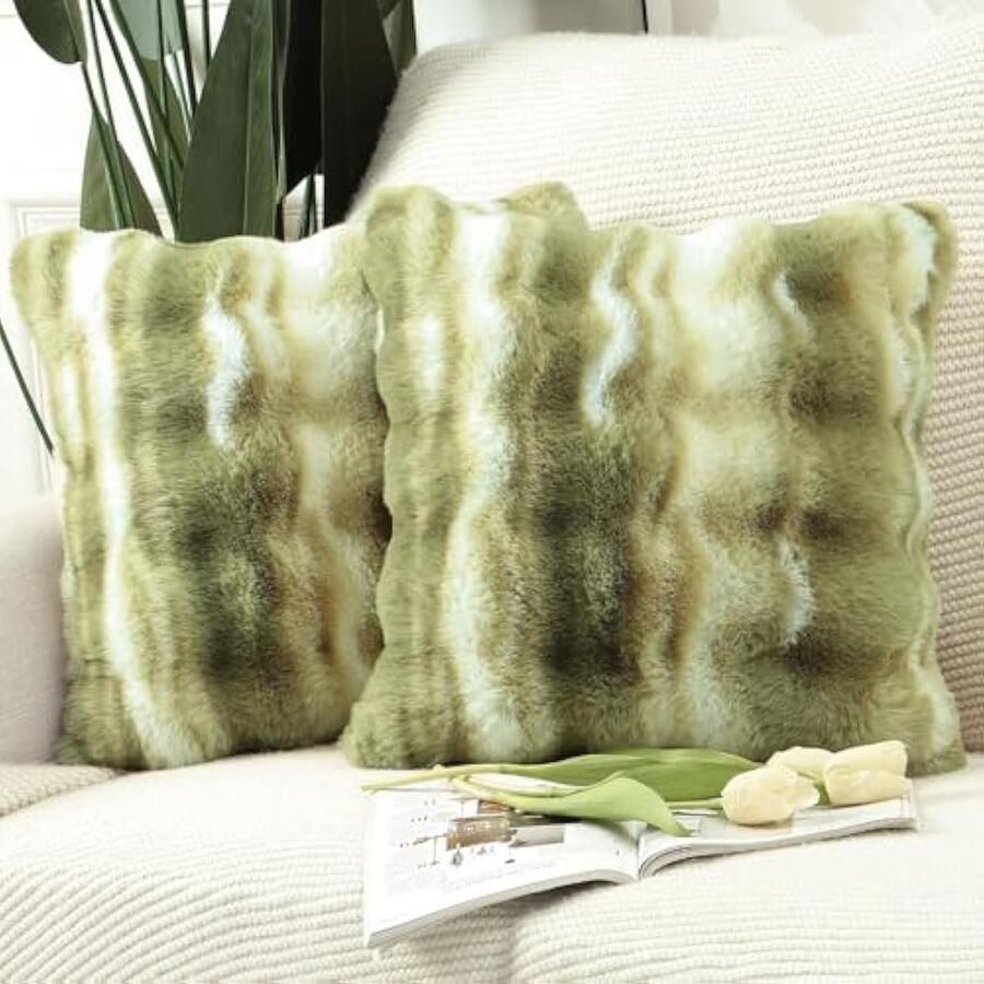 Set van 2 Dikke Pluche Faux Wol decoratieve Zachte kussenslopen decoratieve kussenhoes voor bank slaapkamer kussensloop 45x45 cm Groen