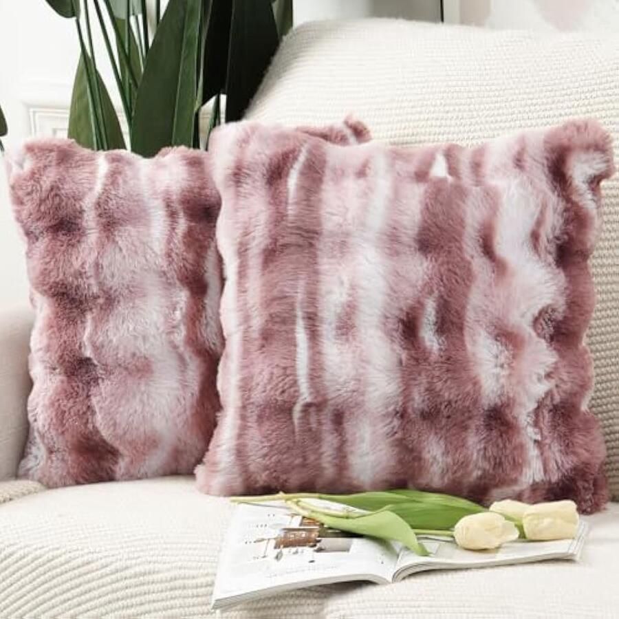 Set van 2 Dikke Pluche Faux Wol decoratieve Zachte kussenslopen decoratieve kussenhoes voor bank slaapkamer kussensloop 45x45 cm Roze