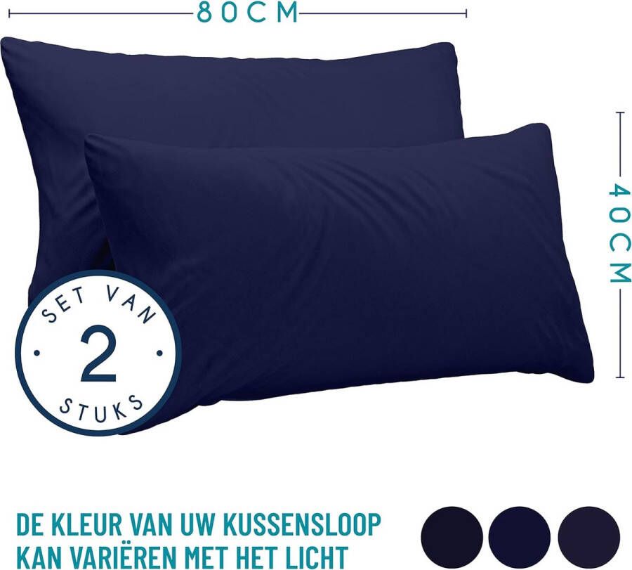 (Set van 2) – Donkerblauw Katoen Voor Kussens 40 x 80 cm 100% Jersey Katoen Beddengoed Dubbel Bed Kussensloop Kussenbeschermer Bestendig en Hypoallergeen