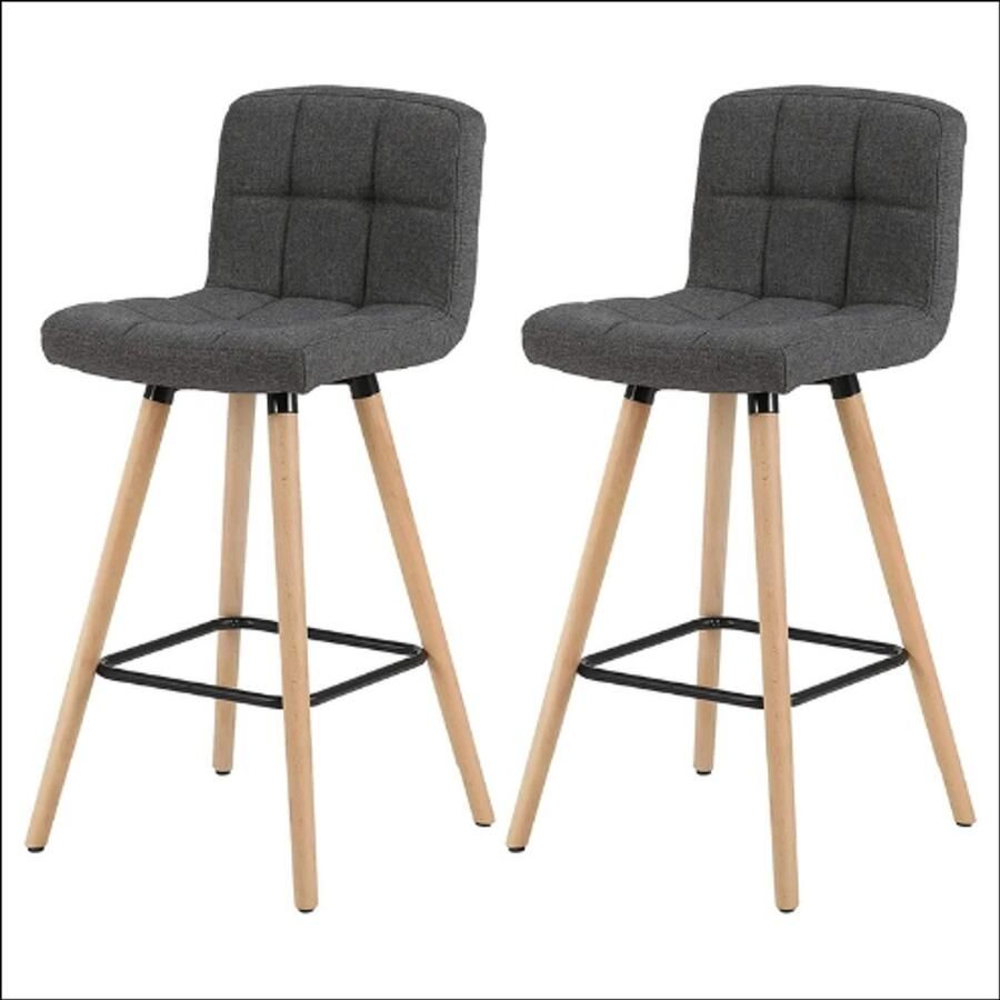 Set van 2 Donkergrijze Barkrukken met Rugleuning – Comfort en Stijl voor Elke Keuken of Bar