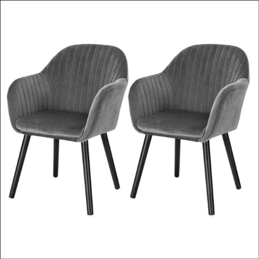 Set van 2 Donkergrijze Eetkamerstoelen met Armleuningen – Gestoffeerde Lounge Stoelen – Comfortabele Stoelen voor Keuken Woonkamer of Ontvangstruimte – Scandinavisch Design – Stevig & Ergonomisch – 81 cm Hoog – 120 kg Draagvermogen