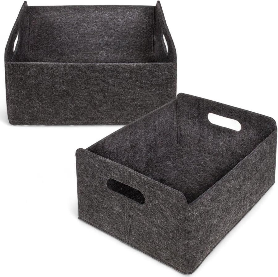 Set van 2 donkergrijze opbergdozen opvouwbare vilten mand 31 x 25 x 15 cm stabiele opbergmand met handgrepen organizer voor plank en kledingkast veelzijdige opberger voor thuis