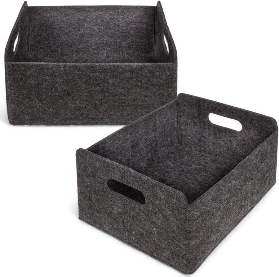 Allecto Plus Vilten opbergdozen set van 2 donkergrijs 31 x 25 x 15 cm Opvouwbaar Stabiele opbergmand met handgrepen Plank en kledingkast organizer Thuisopslag Ruimtebesparend