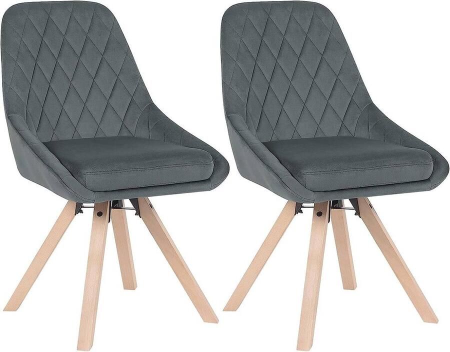 Rootz Living Rootz Set van 2 draaibare eetkamerstoelen fluwelen eetkamerstoelen roterende stoelen comfortabel ergonomisch ontwerp duurzame beukenhouten poten 84 cm x 40 cm x 41 cm