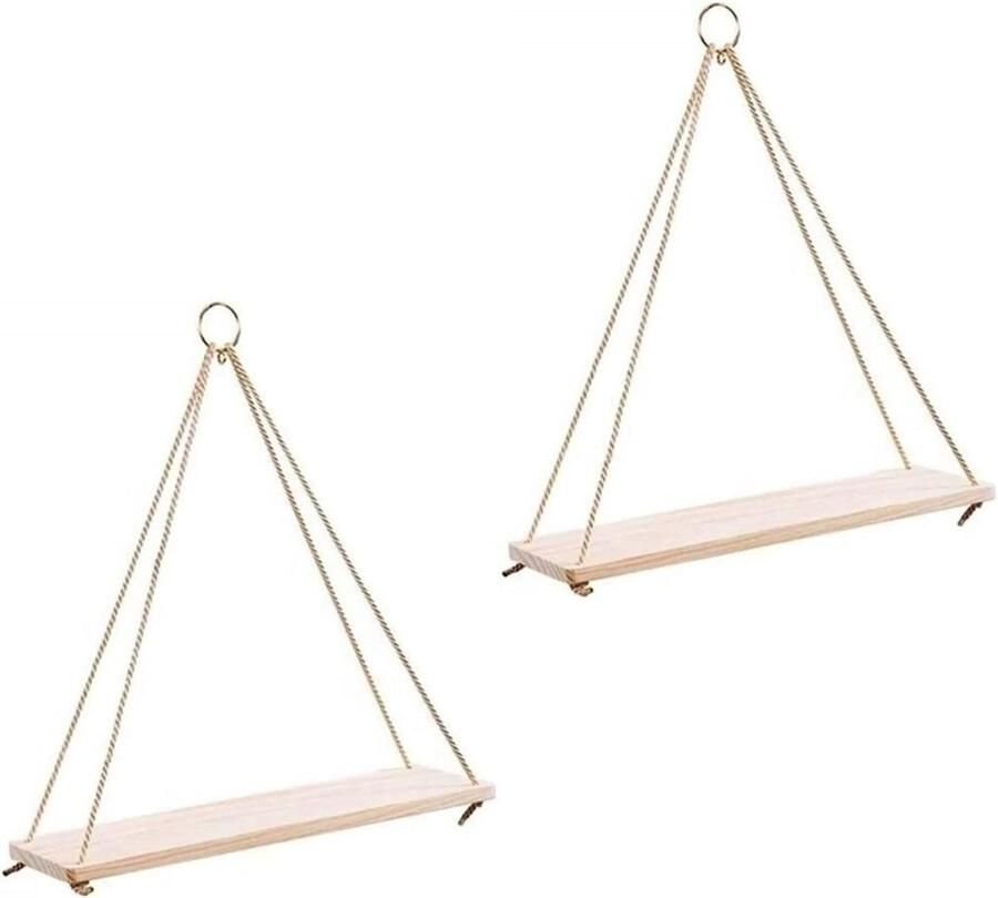 Set van 2 driehoekige wandplanken voor woonkamer kantoor zwevende houten planken opslag en decoratie licht hout groot