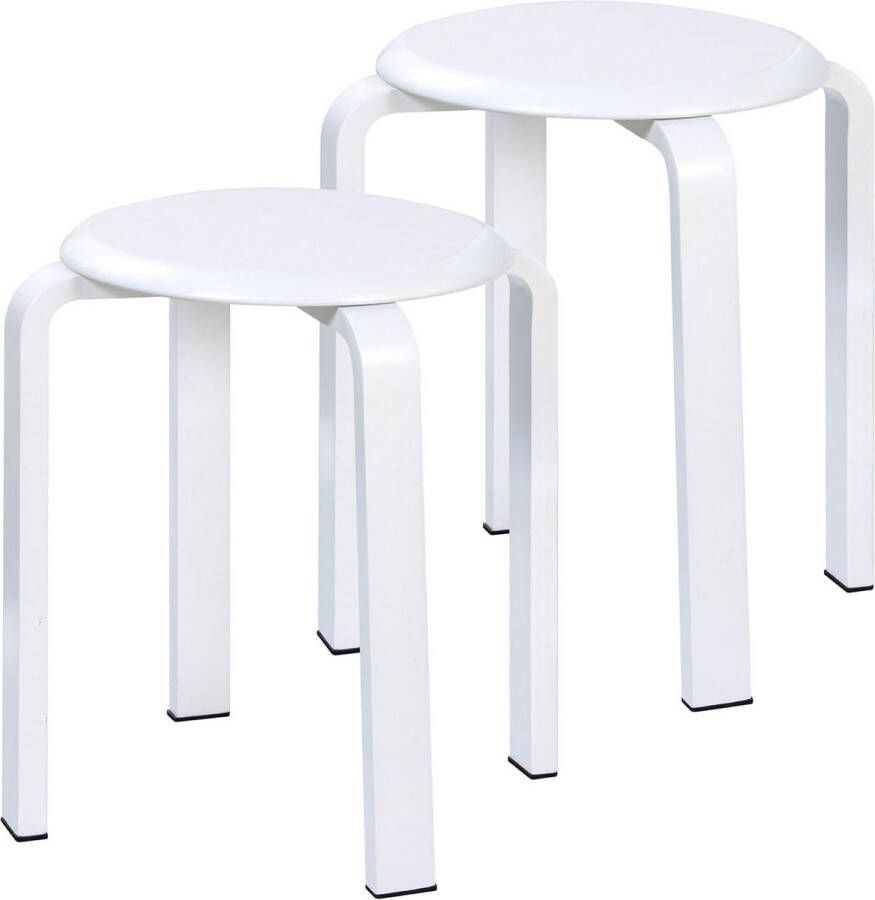Set van 2 eetkamerkrukken houten stapelstoel met antislipmat stapelkruk voor klaslokaal keuken eet- of home-pub wit