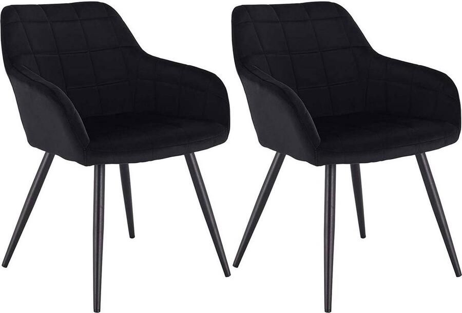 Rootz Living Rootz Set van 2 eetkamerstoelen Fauteuils met fluwelen zitting Metalen poten Comfortabel en ergonomisch Duurzaam en stabiel Veelzijdig en stijlvol 49 cm x 43 cm x 81 cm