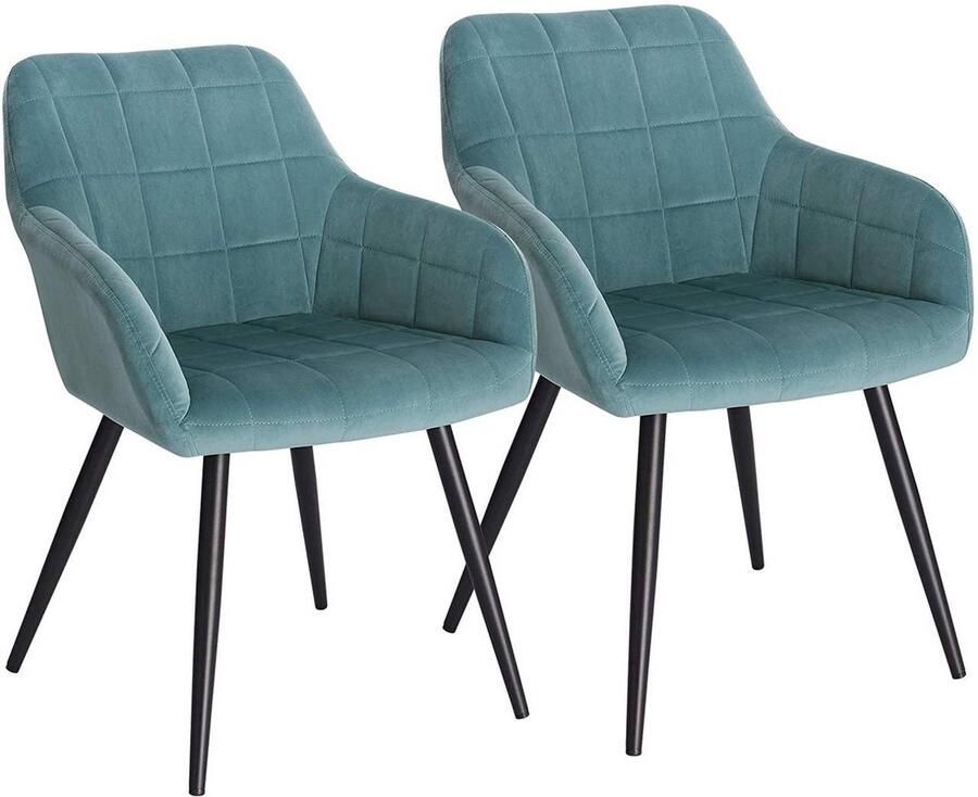 Rootz Living Rootz Set van 2 eetkamerstoelen Fauteuils met fluwelen zitting Turquoise metalen poten Comfortabel en ergonomisch Duurzaam en stabiel Stijlvol en veelzijdig 49 cm x 43 cm x 81 cm