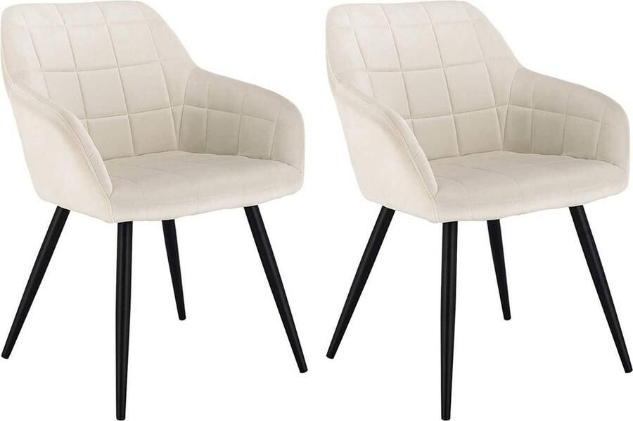 Rootz Living Rootz Set van 2 eetkamerstoelen Fluwelen fauteuils Crèmewitte metalen poten Comfortabel en ergonomisch Duurzaam en stabiel Veelzijdig en stijlvol 49 cm x 43 cm x 81 cm
