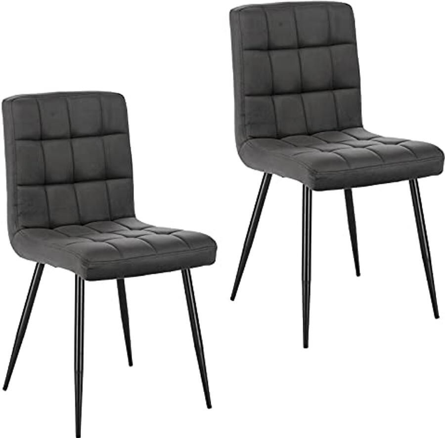Set van 2 Eetkamerstoelen Fluwelen Keukenstoelen met Metalen Poten Donkergrijs Comfortabele Stoel voor Woonkamer en Eetkamer