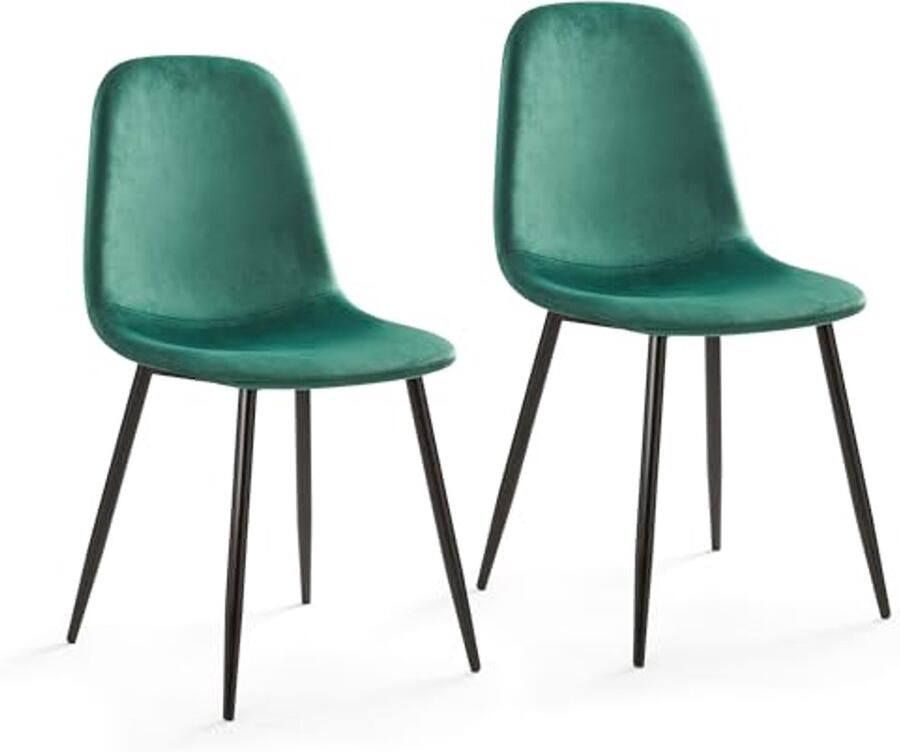Set van 2 Eetkamerstoelen Fluwelen Keukenstoelen met Metalen Poten Ergonomisch Ontwerp