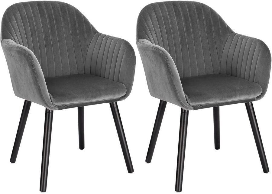 Set van 2 Donkergrijze Eetkamerstoelen met Armleuningen – Gestoffeerde Lounge Stoelen – Comfortabele Stoelen voor Keuken Woonkamer of Ontvangstruimte – Scandinavisch Design – Stevig & Ergonomisch – 81 cm Hoog – 120 kg Draagvermogen - Foto 2