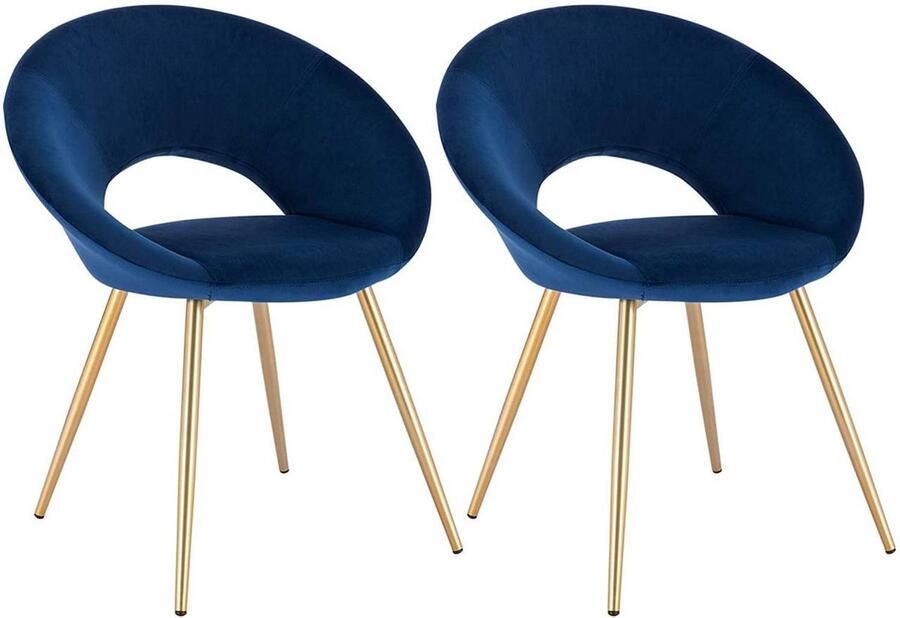 Rootz Living Rootz Set van 2 Eetkamerstoelen Fluwelen stoelen met gouden poten Elegant ontwerp Comfortabel en ergonomisch Duurzaam en stabiel 35 cm x 45 cm x 78 cm