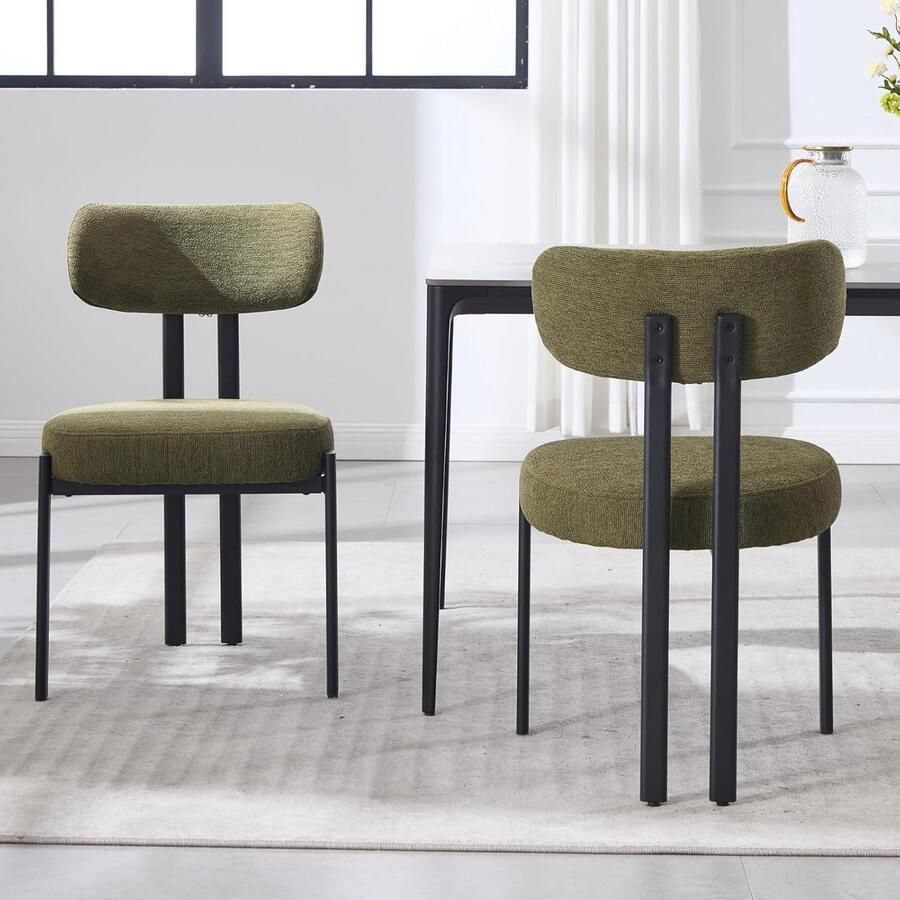 Set van 2 Eetkamerstoelen – groen Faux Fur Stoelen – Zonder Armleuningen – Voor Woonkamer Keuken of Hoek