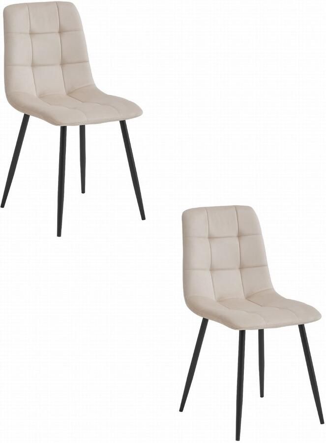Set van 2 Eetkamerstoelen KARA Beige – Velvet Bekleding Ergonomisch Design Zwarte Metalen Poten Comfortabele Zitting Max. 120 kg