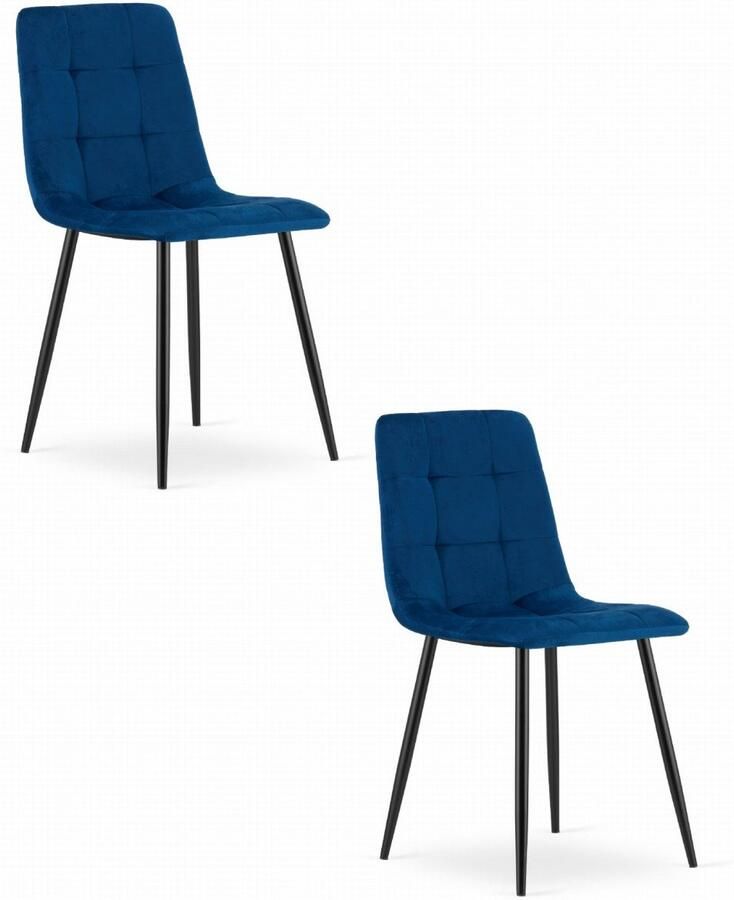 Set van 2 Eetkamerstoelen KARA Donkerblauw – Velvet Bekleding Zwarte Metalen Poten Modern Ergonomisch Design Max. 120 kg